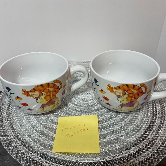 Disney Winnie the Pooh Among the Flowers Soup Mugs with handle set of 2 NWT - Picture 9 of 9
